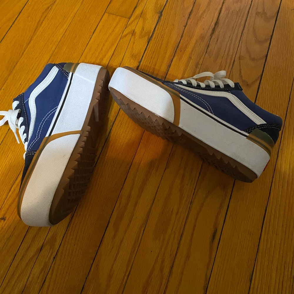 Vans Blie and Blue Platform Shoes with Skate Style